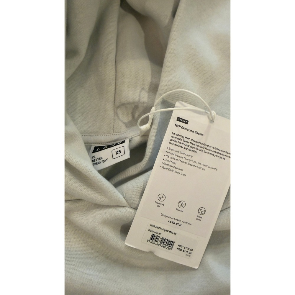 LSKD MVP Oversized Hoodie Digital Mist XS Street Fleece Lined Hood Tonal Logo - Picture 6 of 16